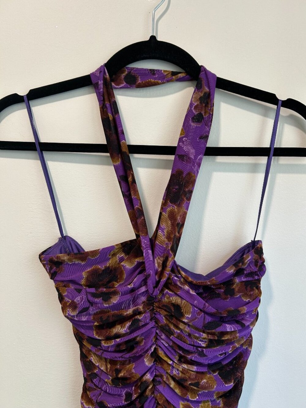 NWT AFRM Avi Bodysuit Purple Haze Floral Mesh Halter Y2K Going Out Top M - Picture 6 of 14